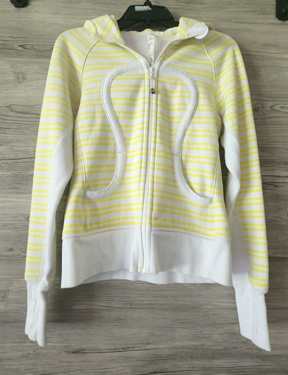 Lululemon Yellow And White Striped Scuba Hoodie 6